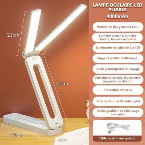 Lámpara de escritorio LED plegable y portátil - 3 niveles de brillo - 4000 mAh - Blanca (1/2)