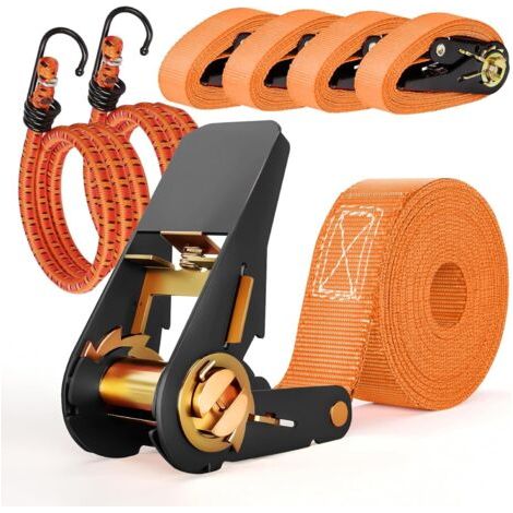 x Ratschengurte 4 m, Spanngurte 1000 kg, 2 Stück Motorradgurte mit Haken, für Autos, Trolleys, Motorräder, Gepäck, Camping, Fixe Ladungen