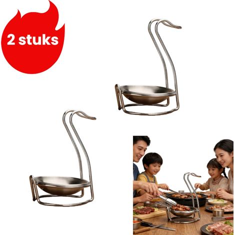 Porte-cuillères en acier inoxydable (2 pièces) - Porte-cuillères à soupe pour casseroles chaudes - Étagère de rangement - Motif cygne - Argenté (1/5)
