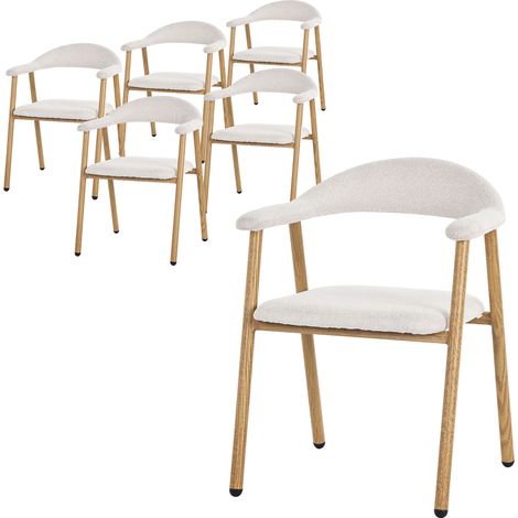 ML-Design Set di 6 Sedie da Pranzo con Braccioli, Sedie da Cucina Beige, Poltroncine Imbottite con Schienale, Gambe in Acciaio con Effetto Legno, Stile Moderno, Poltrone Ergonomiche per Soggiorno