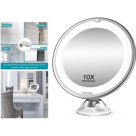 Grossissant Miroir Maquillage 10x.avec Lumières LED Ajustable à 360° Miroir Cosmétique Portable.pour Salle de Bain.Voyage (1/4)