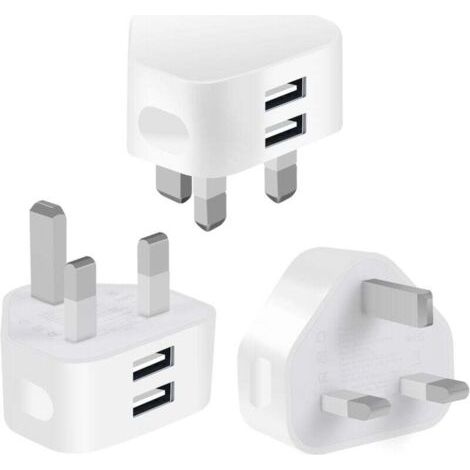 Paquete de 3 adaptadores de corriente USB de doble puerto para el Reino Unido, compactos, de 2,1 A, con carga mediante tecnología Smart IC.