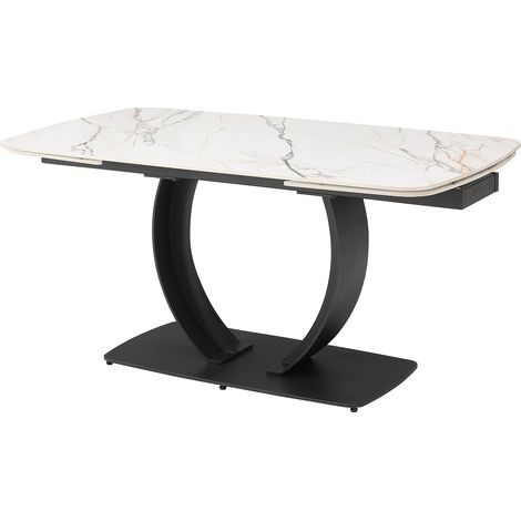 Tavolo da pranzo allungabile 6-10px Ceramica e Metallo Nero Effetto marmo Bianco - OLIFIA della Maison Céphy