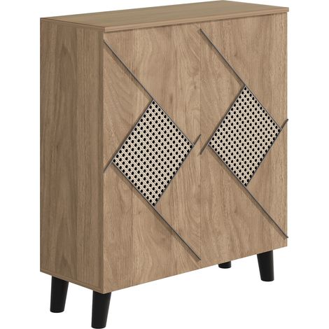 ELVMI Mobile portascarpe con 2 Ante e ripiani, motivo decorativo effetto rattan per Ingresso, in pannello truciolare, 80×31×91 cm, Legno (1/5)