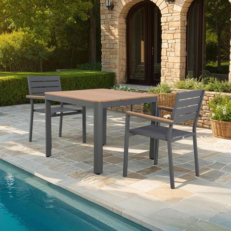 Ensemble table de jardin carrée 90x90cm + 2 Fauteuils gris - BIARRITZ