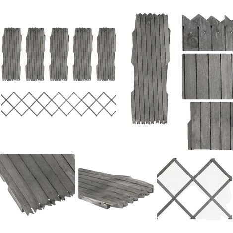 Panneau de clôture de jardin extensible, bois de sapin massif, design de treillis en latté, Gris (1/2)