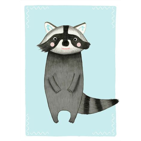 Tableau chambre bébé bleu & gris | Tableau chambre enfant raton laveur | Tableau sur toile animaux pour chambre garçon 0,5 x 0,7 m (1/2)