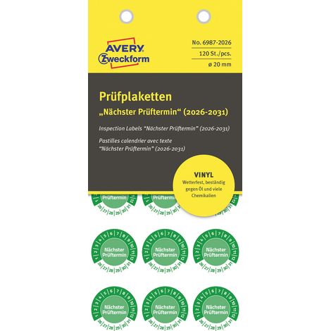 Avery-Zweckform 6987-2026 Prüfplakette Grün Folie selbstklebend (Ø) 20 mm 20 mm 120 St. (1/4)