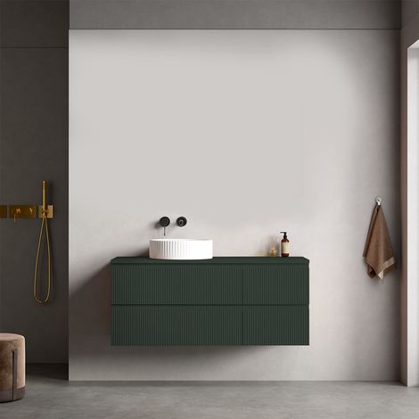 Mobile bagno sospeso cannettato reversibile 120 cm Verde Comodoro per Lavabo d'appoggio Senza Specchio - Fiji Paint Top Canneté (1/4)