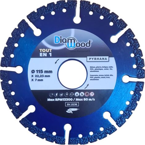 Diamwood – Disque diamant multiusage 115 mm – Alésage 22,23 mm – Segments diamantés 5 mm pour coupe nette – Compatible béton, carrelage, céramique