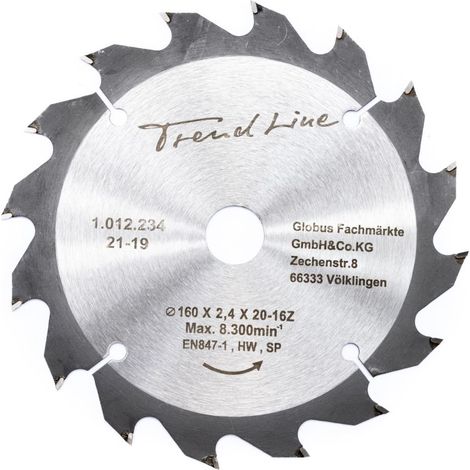TrendLine HM-Kreissägeblatt 160 mm, Bohrung 20 mm, 16 Zähne (1/2)
