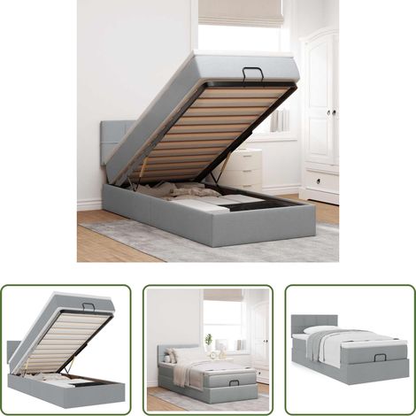 Matratze - Ottoman-Bett mit Matratze Hellgrau 100x200 cm Stoff (1/5)