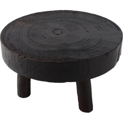 Tabouret porte-fleurs en bois, support rond en bois avec pieds de 6 cm de hauteur, finition à l'huile de tung brûlée, taille M (1/5)
