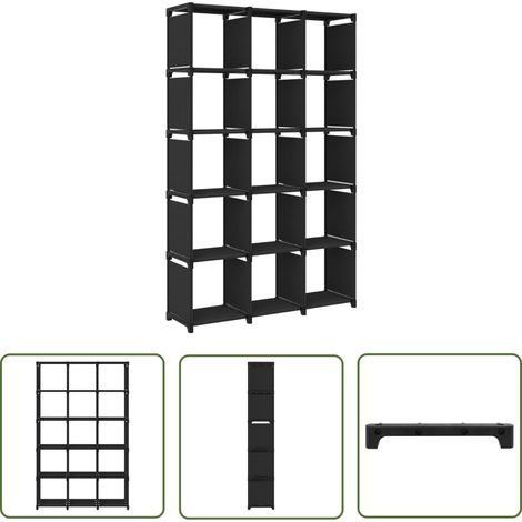 The Living Store Étagère d'affichage 15 cubes Noir 103x30x175,5 cm Tissu - Étagère - Bibliothèque - Rangement - Meuble Intérieur - Design Moderne (1/5)