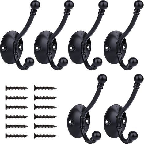Set di 6 appendiabiti retrò, appendiabiti da parete, ganci in metallo per porte, ideali per bagno, cucina, camera da letto, corridoio, colore nero. (1/5)