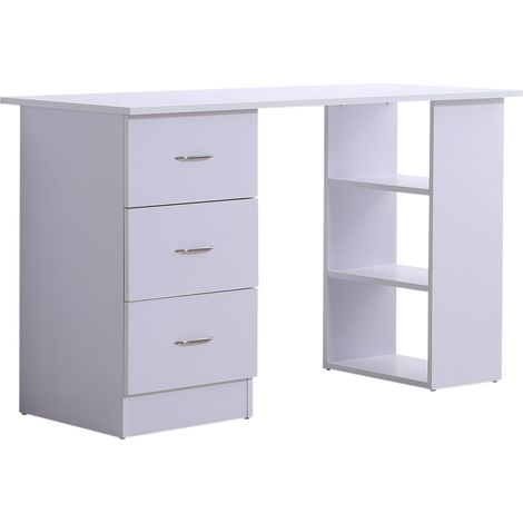 Scrivania da Ufficio con 3 Cassetti e Ripiani in Legno Bianco 120x49x72 cm (1/4)