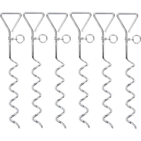 Aougo – 6pcs trampoline anchor kit – Heavy duty stainless steel corkscrew stakes 16.5 inches – Secure trampolines and playground toys – For strong earth (1/5)