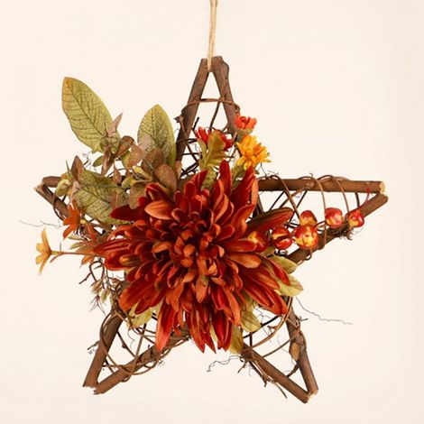 Guirlande Automnale - Forme Étoile ou Cœur - Feuilles D'érable et Citrouilles Artificielles - Décoration Porte Fenêtre Intérieur Extérieur - 1 Pièce (1/5)