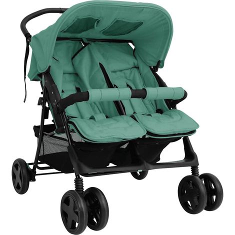 Teenpull – Zwillingskinderwagen Grün Stahl (1/5)
