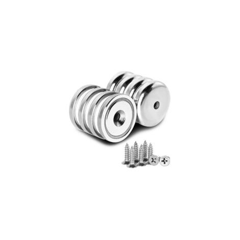 Powmag Neodym-Magnete mit Loch, Neodym-Topfmagnet mit Senkkopf und Schraube, 34 kg, stark, permanent, selten, mit 8 Schrauben für Bastelarbeiten, 32 mm x 8 mm - Crezuo