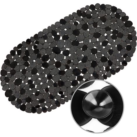 Tapis de Douche Ovale en PVC, Tapis en Plastique Antidérapant, Tapis de Bain avec 164 Ventouses (Noir, 69 x 36 cm) (1/5)