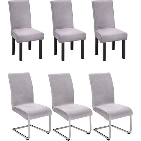 6er Set Stuhlhussen für Schwingstuhl, Stretch Samt, Rauchgrau, Waschbar (1/5)