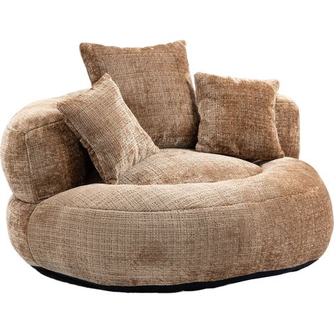 Fauteuil pouf en chenille avec dossier haut et trois coussins, intérieur et extérieur, 108x108x52 cm, support 150 kg (1/5)
