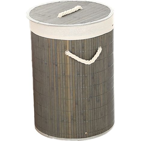 Panier à linge pliable en bambou, grande capacité, rond, gris, idéal pour ranger le linge sale à la maison. (1/5)