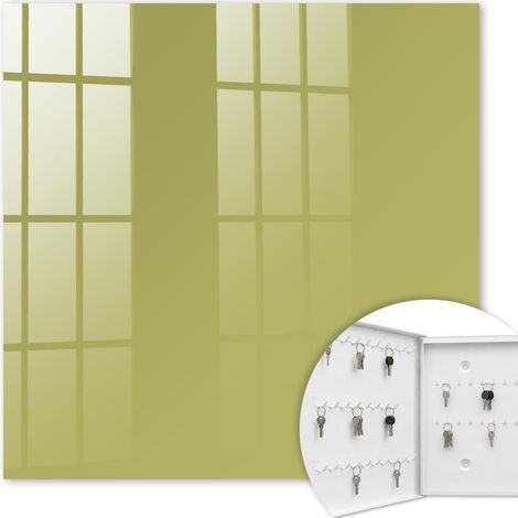 Armoire à clés - (30 cm x 30 cm) - Boîte à clés murale - Coffret de rangement pour clés - Couleur blanche - Ouverture vers la gauche - Pour maison et bureau - Vert vintage (1/5)