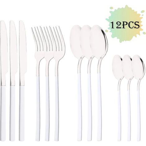 (Ensemble de couverts en acier inoxydable argenté de 12 pièces, comprenant un couteau, une fourchette et une cuillère à café)