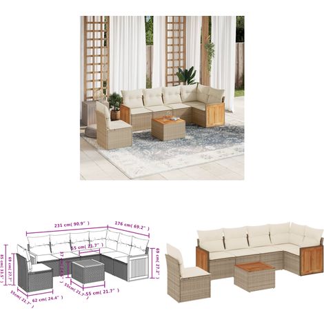 7-tlg. Garten-Sofagarnitur mit Kissen Beige Poly Rattan - Gartenmöbel Set - PE-Rattan Möbel - Outdoor Lounge - Esstisch - Sofasatz - Home & Living (1/3)