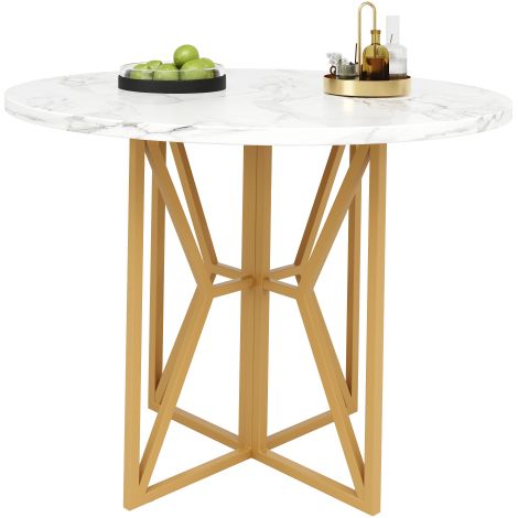 Table ronde 80x80x76 cm marbre MDF pieds dorés 4-6 pers