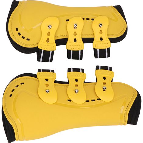Lot de 2 guêtres de tendon pour cheval, ouvertes à l'avant, réglables et respirantes, pour l'entraînement, le saut d'obstacles et l'équitation. Jaune, taille M. (1/5)