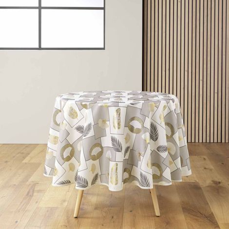 Nappe Ronde Antitache Imprimé "Natane" 180cm Naturel (1/4)