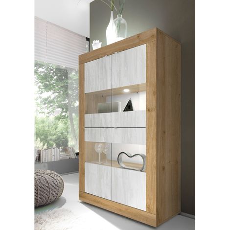 Vitrine moderne bois et blanc 4 portes 100cm CALIA 2 (1/5)