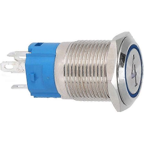 16-mm-Flachkopf-Drucktaster aus Metall, 5-polig, 2er-Pack, selbstrückstellend mit Kontrollleuchte, Nr. 4, blau, 24 V DC (1/5)