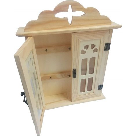 TrAdE Shop Traesio - Cassetta Porta Chiavi 2 Ante Vetro Portachiavi Appendichiavi Casetta Legno Casa -