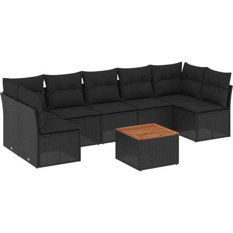 vidaXL Set Divani da Giardino con Cuscini 8 pz Nero in Polyrattan (1/5)