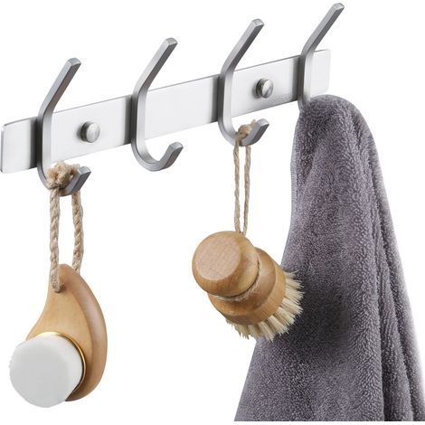 Porte Manteau Salle de Bain Porte Manteau Metal Mural 4 Crochets Patère Murale Salle de Bain Acier Inoxydable SUS304 Finition Brossée (1/5)