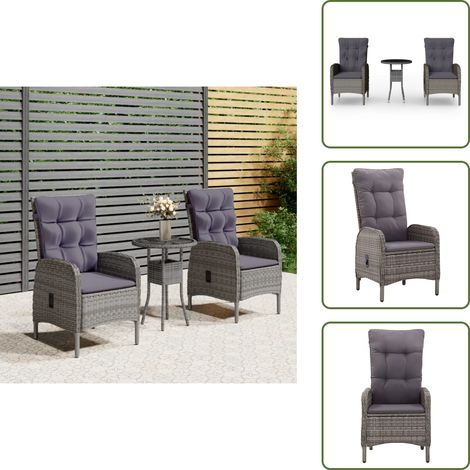 Poltrona da giardino - vidaXL Set da Bistrot per Giardino 3 pz in Polyrattan Grigio - Arredamento da esterno