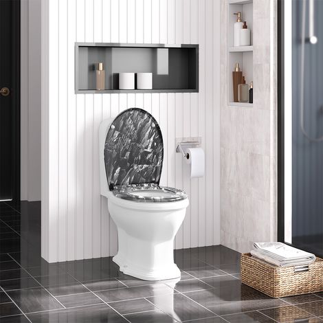 WOLTU Toilettendeckel Klodeckel WC Sitz mit Absenkautomatik, Toilettensitz mit Motiv, Klobrille Montage von oben, Toilettensitz mit Quick-Release-Funktion, 175kg belastbar, Steinmuster