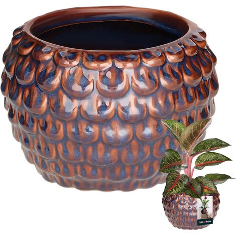 KOTARBAU® Künstlerischer Blumentopf 17 cm, brauner Deckel, Vintage-Keramik, handgefertigt, für Blumen und Kräuter