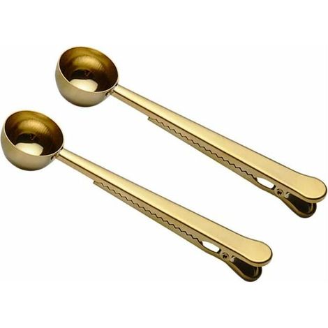 cuillère à café, cuillère à manches longues 2 en 1 acier inoxydable, avec porte-poche, très approprié pour le café, le thé, les ustensiles de cuisine 2 pièces en or (1/5)