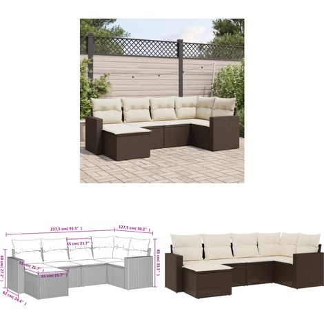 6-tlg. Garten-Sofagarnitur mit Kissen Braun Poly Rattan - Gartensorte - Gartenmöbelset - Polyethylen Möbel - Outdoor Sofa - Lounge Set - Home & Living