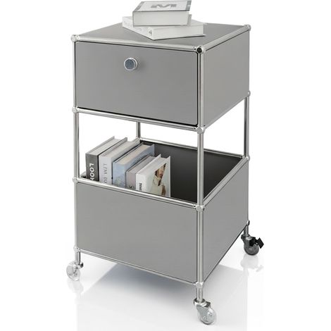 Metallregal Concept Epure MK-145 3-stöckiger Rollcontainer mit Schublade & Ablagen Grau (1/5)
