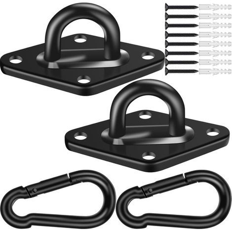 2-Piece M10 Stainless Steel 304 Hammock and Porch Swing Hooks, Hammock Support and Mounting, 1700 lb Load Capacity — Black (1/5)