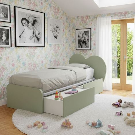 Letto singolo a cuore 80x190 con cassetti - Salvia