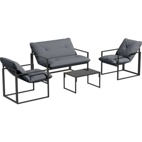 Ensemble salon jardin 4 places gris avec canapé 2 fauteuils et table basse, mobilier extérieur moderne pour terrasse (1/5)