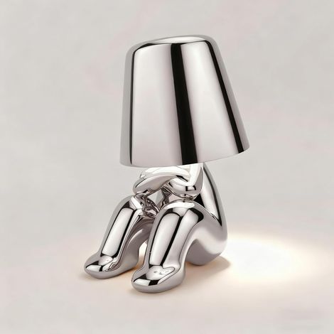 Lampe de Table LED sans Fil Créative Rechargeable à Pile Lampe Portative Réglable en Luminosité Design de Modèle Mignon pour Restaurant Chambre à Coucher Patio Studio Article Noël Argent-I