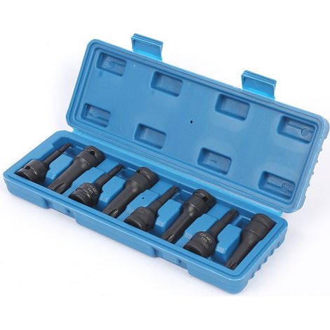 Set di 8 bussole a impatto, testa tonda da 12,5 mm (1/2″), forma a stella a 6 punte, T30–T80, 75 mm